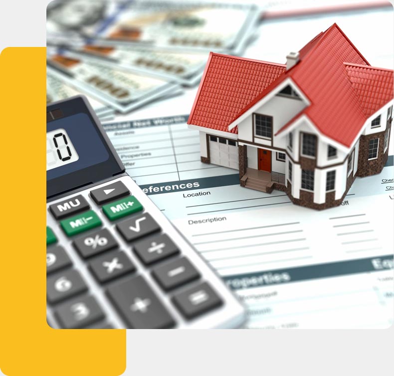 Mortgage Calculator. House, Noney and Document